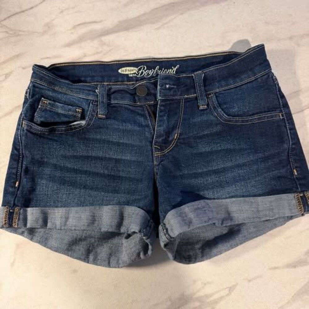 Old Navy Dark Blue Rolled Hem Boyfriend Denim Shorts size zero petite